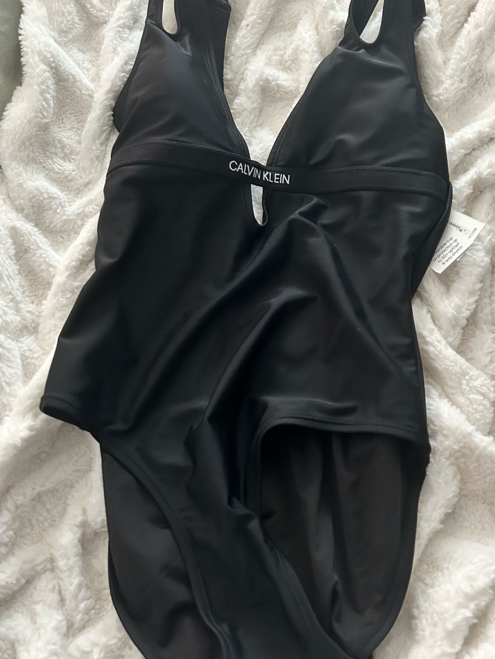 Calvin Klein Black V-Neck One-Piece Swimsuit with Logo Band